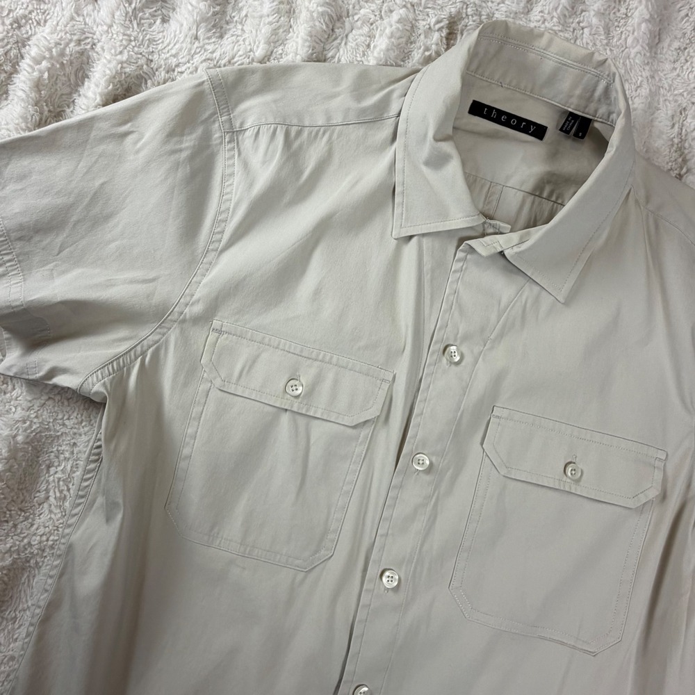 Theory Mens Mario S Wealth Short Sleeve Button Down Shirt Beige Small B0274505